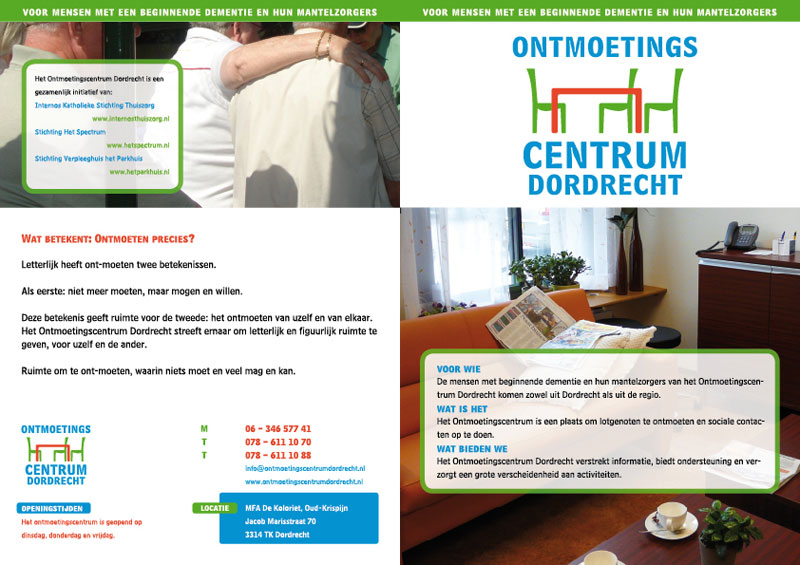 ZZPstudio portfolio grafisch ontwerp voor Ontmoetingscentrum Dordrecht • brochure • buitenzijde (gevouwen A5)