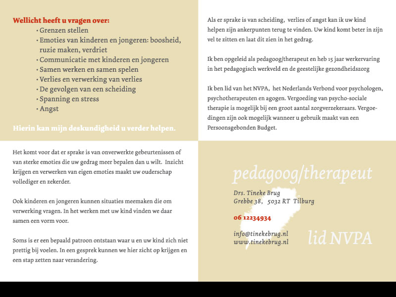ZZPstudio portfolio grafisch ontwerp voor Tineke Brug • brochure achterzijde